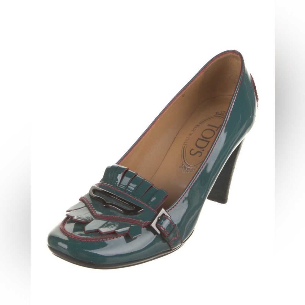 TOD'S Patent Leather Fringe Trim Accent Pumps
